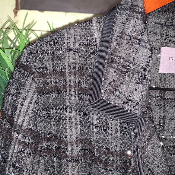 D. EXTERIOR Green & Black Wool Plaid Sparkle Double Breasted Blazer Holiday L - Picture 5 of 9